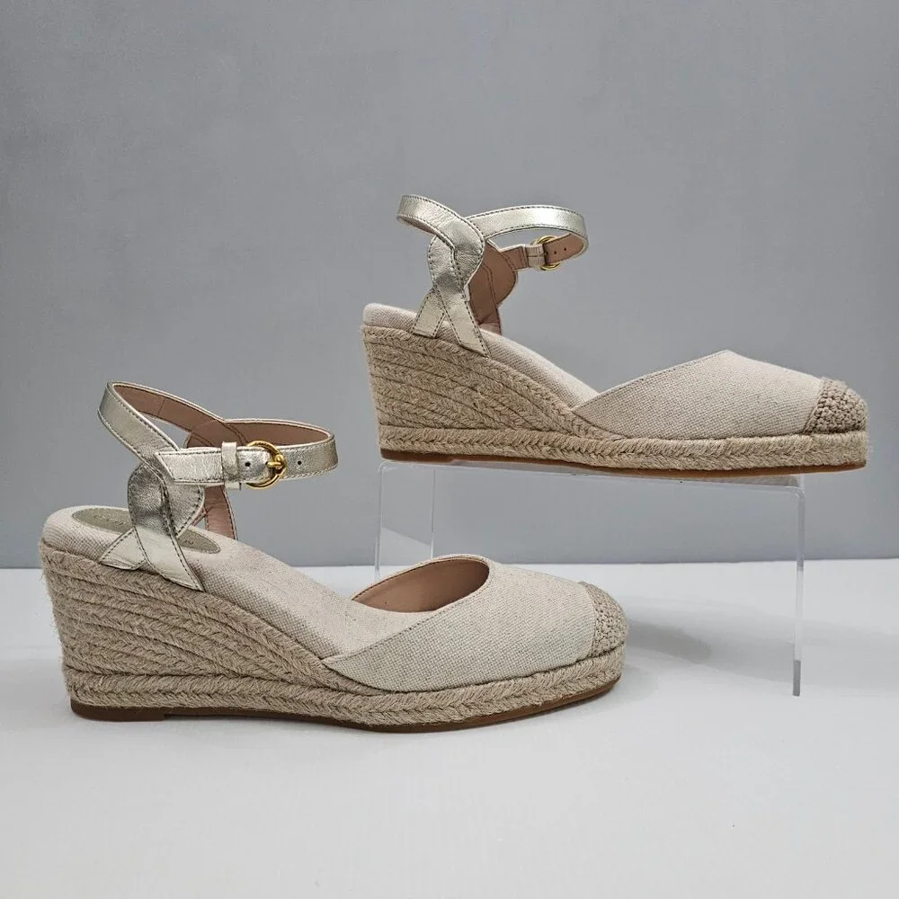 Cole Haan Cloudfeel Espadrille Wedge II Womens 9.5 Linen Soft Gold Summer NEW